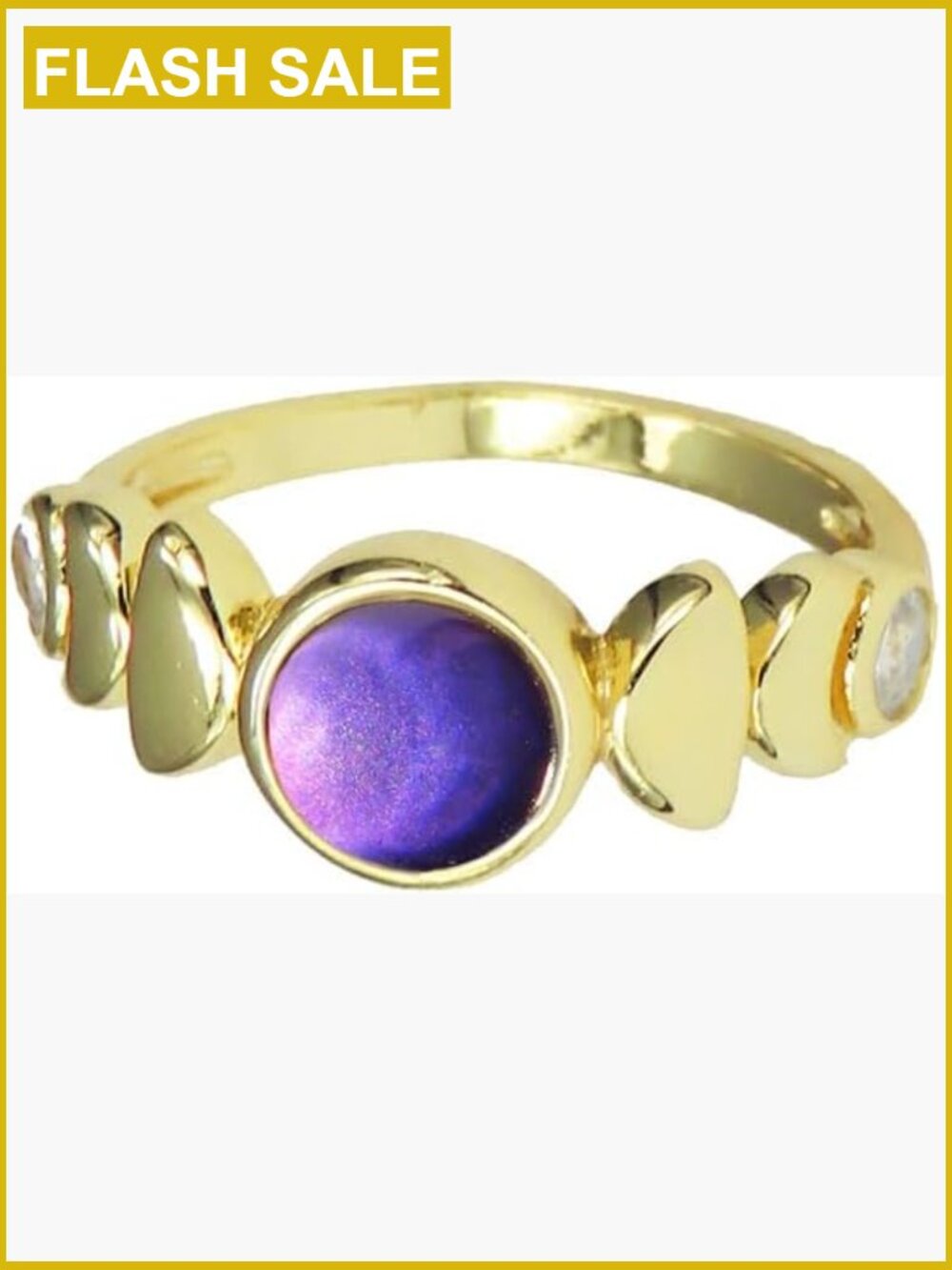 Minimalist Gold Tone Moon Phase Mood Ring, Color Changing Stone Ring Size 9